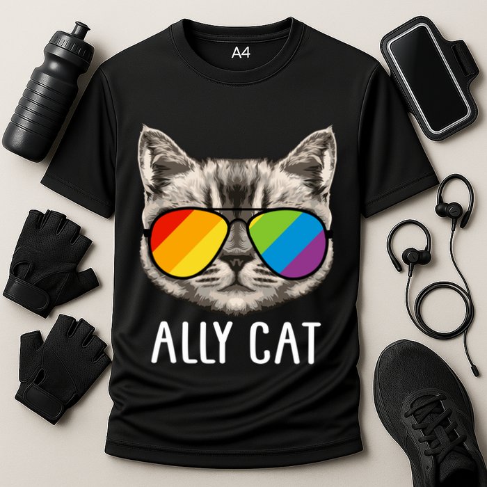 Ally Ca Ally Cat Lgbtq+ Lgbt Flag Lgbt Ally Cat Cute Gift Cooling Performance Crew T-Shirt