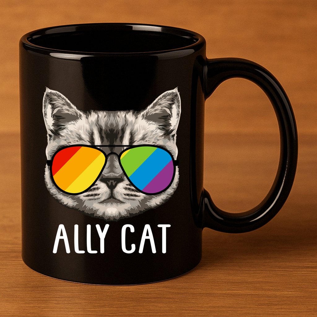 Ally Ca Ally Cat Lgbtq+ Lgbt Flag Lgbt Ally Cat Cute Gift 11oz C Handle Ceramic Mug