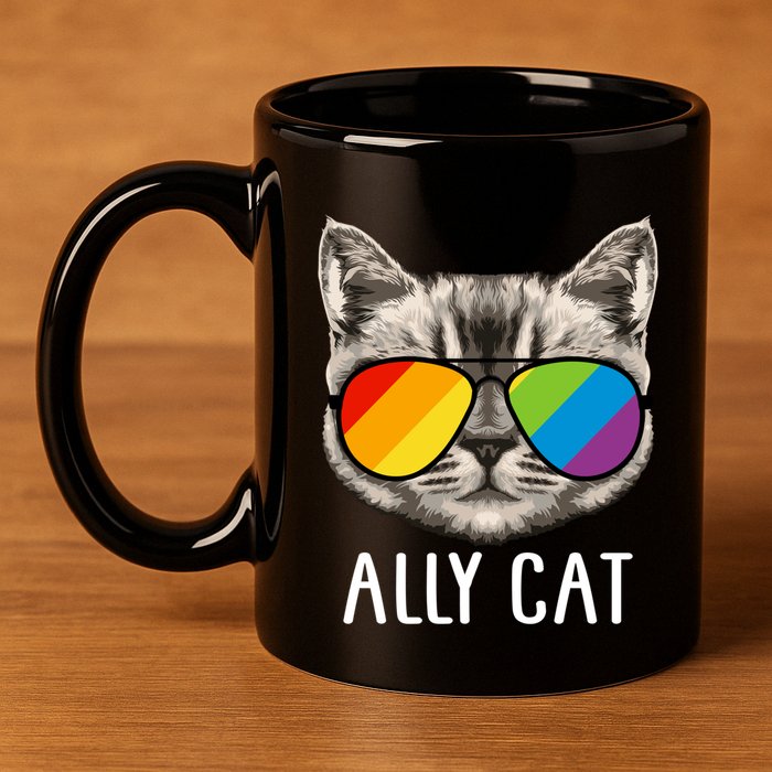 Ally Ca Ally Cat Lgbtq+ Lgbt Flag Lgbt Ally Cat Cute Gift 11oz C Handle Ceramic Mug