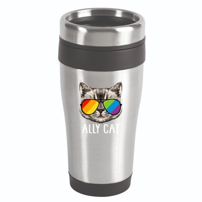 Ally Ca Ally Cat Lgbtq+ Lgbt Flag Lgbt Ally Cat Cute Gift 16oz Travel Tumbler