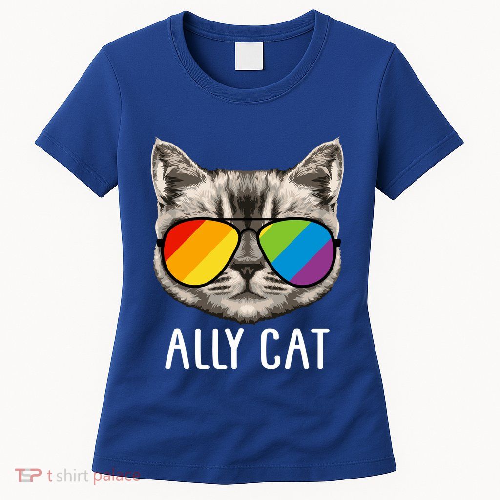 Ally Ca Ally Cat Lgbtq+ Lgbt Flag Lgbt Ally Cat Cute Gift Womens T-Shirt