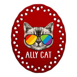 Ally Ca Ally Cat Lgbtq+ Lgbt Flag Lgbt Ally Cat Cute Gift Ceramic Oval Ornament