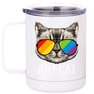 Ally Ca Ally Cat Lgbtq+ Lgbt Flag Lgbt Ally Cat Cute Gift 12 oz Stainless Steel Tumbler Cup