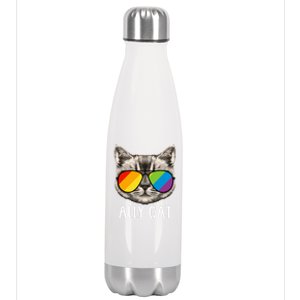 Ally Ca Ally Cat Lgbtq+ Lgbt Flag Lgbt Ally Cat Cute Gift Stainless Steel Insulated Water Bottle