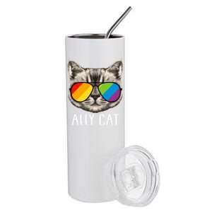 Ally Ca Ally Cat Lgbtq+ Lgbt Flag Lgbt Ally Cat Cute Gift Stainless Steel Tumbler