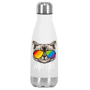 Ally Ca Ally Cat Lgbtq+ Lgbt Flag Lgbt Ally Cat Cute Gift Stainless Steel Insulated Water Bottle