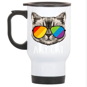 Ally Ca Ally Cat Lgbtq+ Lgbt Flag Lgbt Ally Cat Cute Gift Stainless Steel Travel Mug