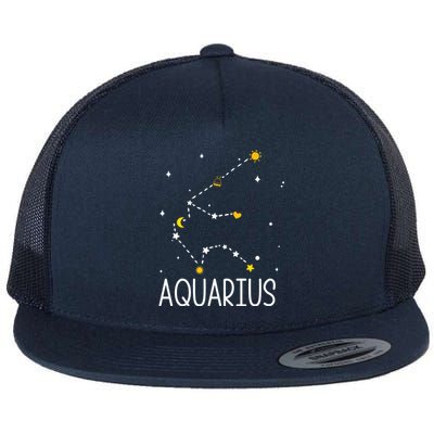 Aquarius Constellation Aquarius Zodiac Sign Birthday Gift Flat Bill Trucker Hat