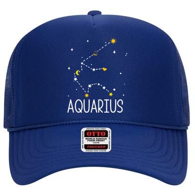 Aquarius Constellation Aquarius Zodiac Sign Birthday Gift High Crown Mesh Back Trucker Hat