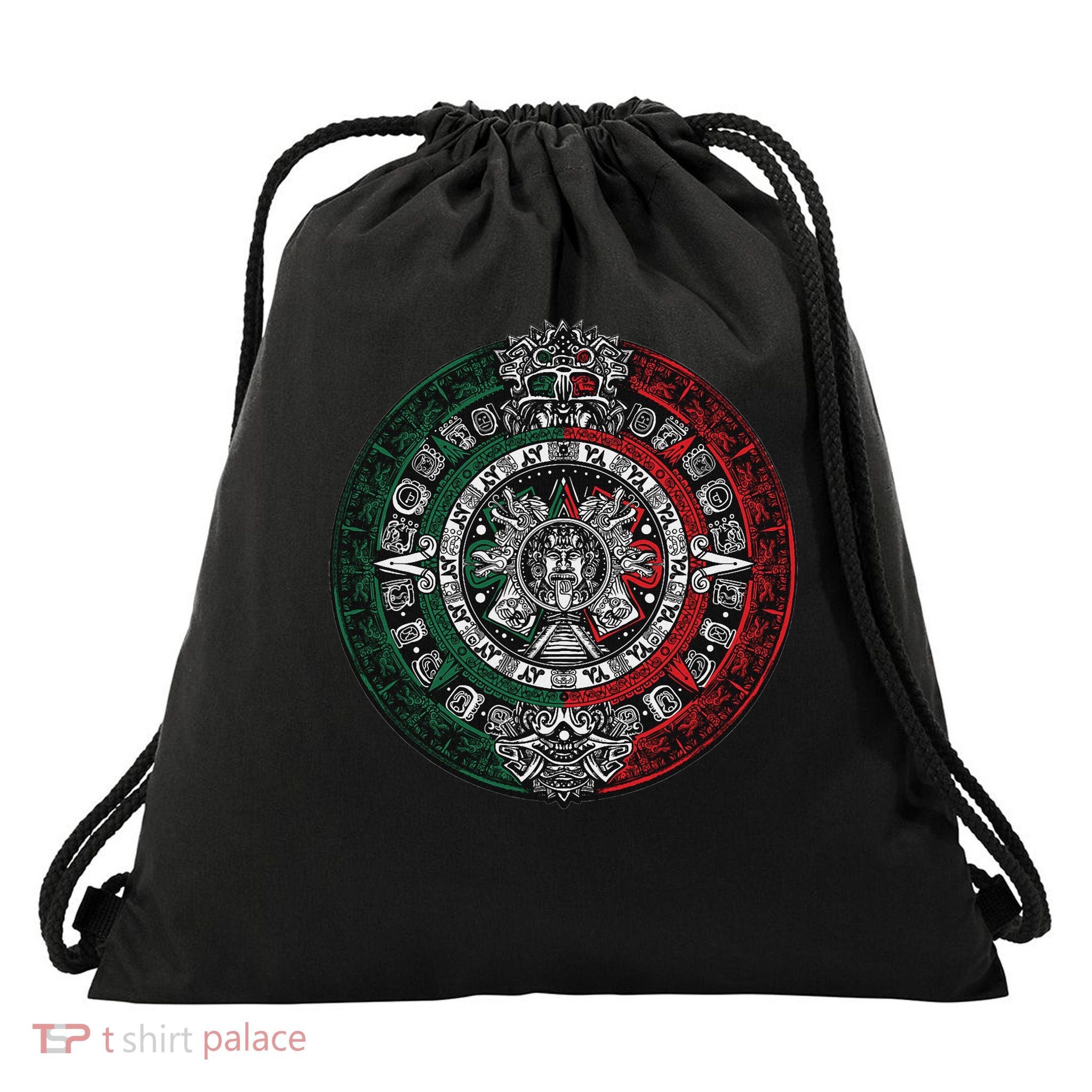 Aztec Calendar Azteca Sun Stone Mexico Flag Drawstring Bag