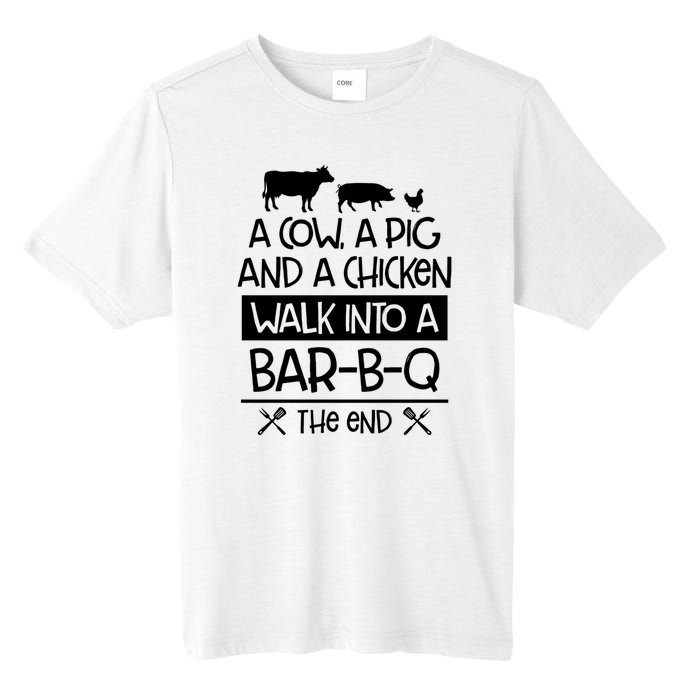 A Cow A Pig And A Chicken Walk Into A Bar B Q The End BBQ Tall Fusion ChromaSoft Performance T-Shirt