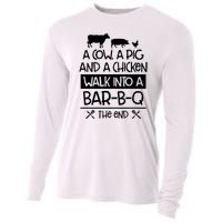 A Cow A Pig And A Chicken Walk Into A Bar B Q The End BBQ Cooling Performance Long Sleeve Crew