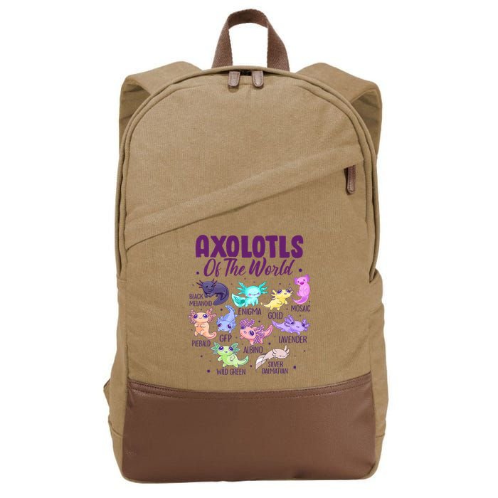 Axolotl Cute Axolotls Of The World Kawaii Cotton Canvas Backpack