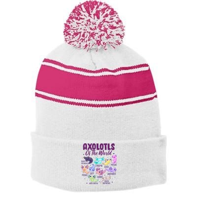 Axolotl Cute Axolotls Of The World Kawaii Stripe Pom Pom Beanie