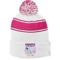 Axolotl Cute Axolotls Of The World Kawaii Stripe Pom Pom Beanie