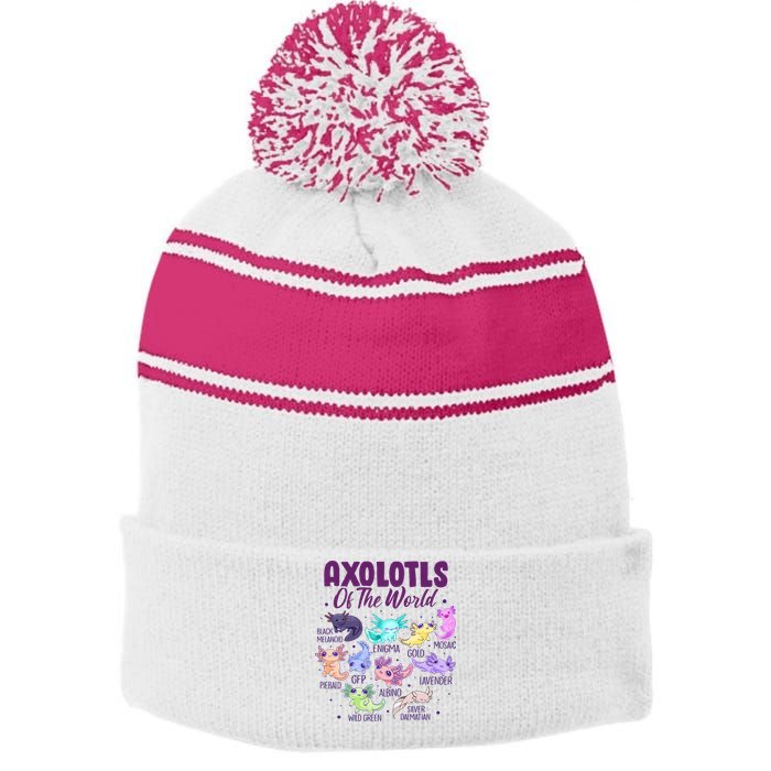 Axolotl Cute Axolotls Of The World Kawaii Stripe Pom Pom Beanie