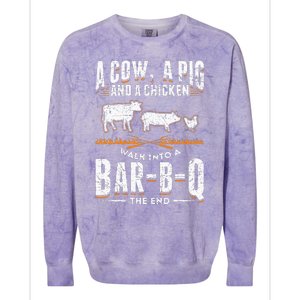 A Cow A Pig And A Chicken Walk Into A Bar B Q The End BBQ Colorblast Crewneck Sweatshirt