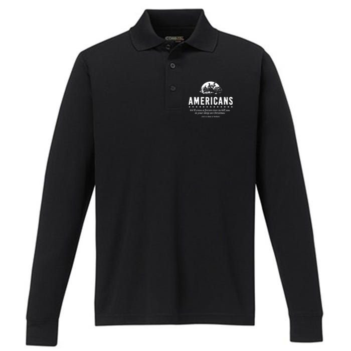 Americans Cross A Frozen River Funny We Have Done It Before Performance Long Sleeve Polo