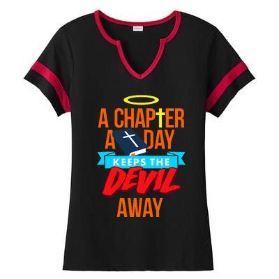 A Chapter A Day Keeps The Devil Away Christian Ladies Halftime Notch Neck Tee