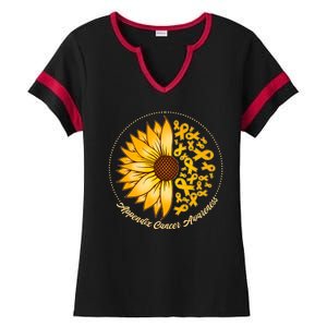 Appendix Cancer Awareness Sunflower Ribbons Ladies Halftime Notch Neck Tee