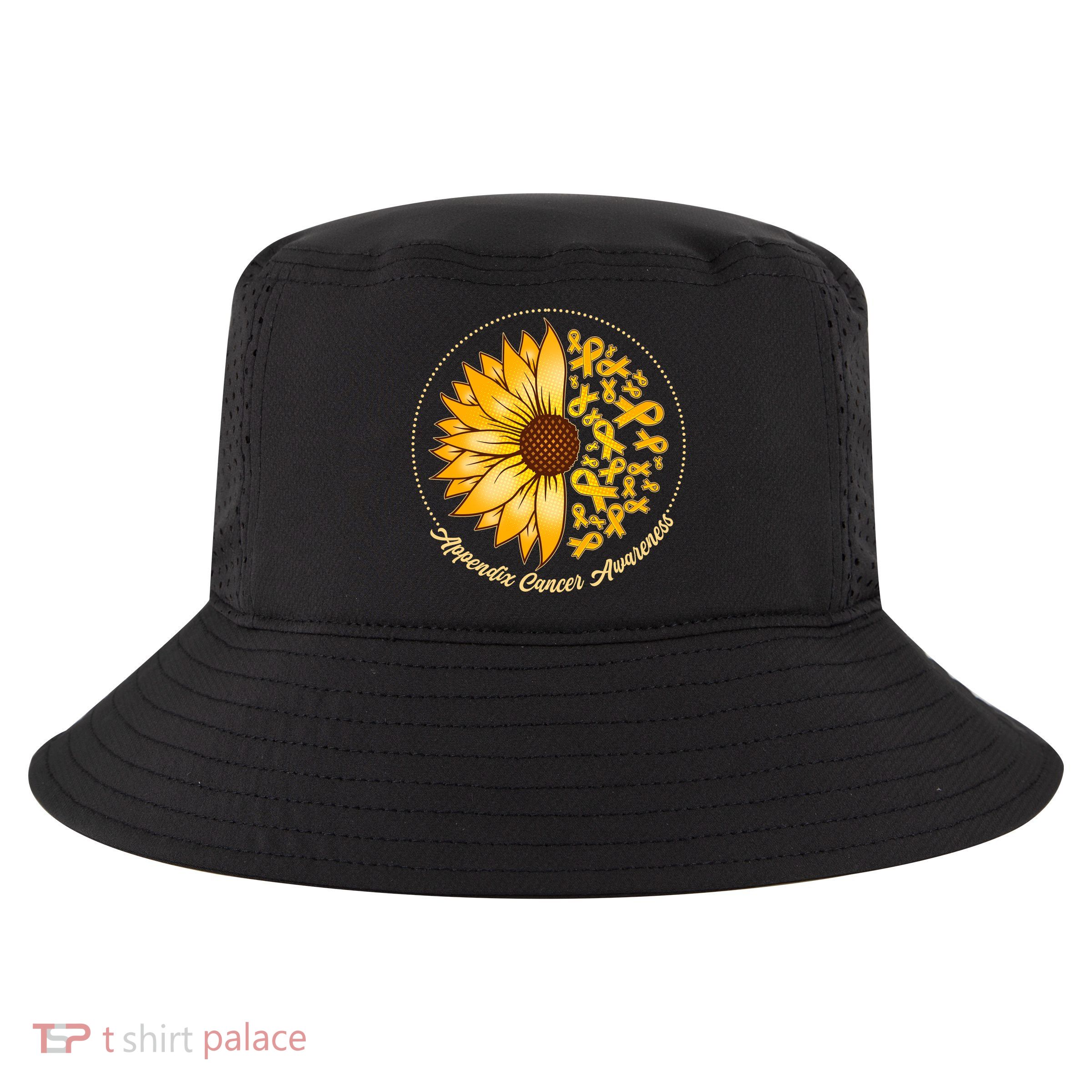 Appendix Cancer Awareness Sunflower Ribbons Cool Comfort Performance Bucket Hat