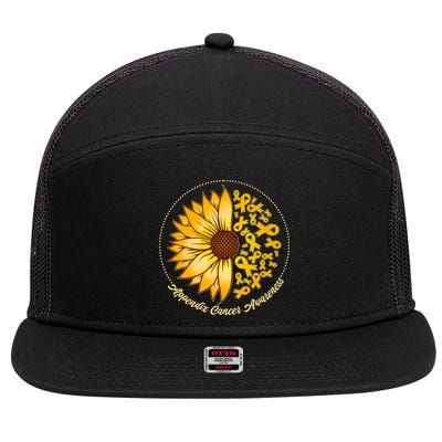 Appendix Cancer Awareness Sunflower Ribbons 7 Panel Mesh Trucker Snapback Hat