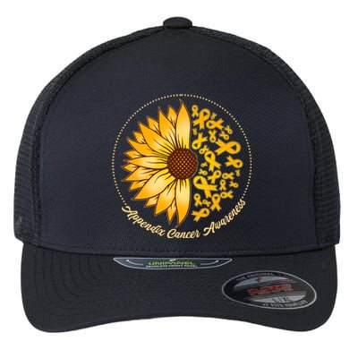 Appendix Cancer Awareness Sunflower Ribbons Flexfit Unipanel Trucker Cap