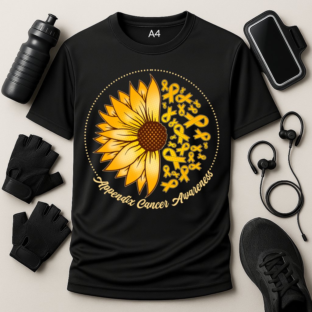 Appendix Cancer Awareness Sunflower Ribbons Cooling Performance Crew T-Shirt