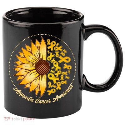 Appendix Cancer Awareness Sunflower Ribbons 11oz C Handle Ceramic Mug