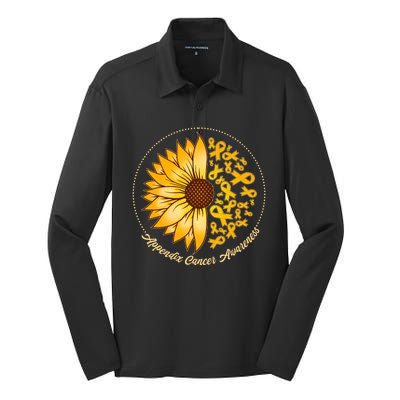 Appendix Cancer Awareness Sunflower Ribbons Silk Touch Performance Long Sleeve Polo