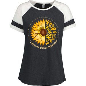 Appendix Cancer Awareness Sunflower Ribbons Enza Ladies Jersey Colorblock Tee