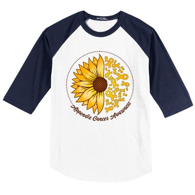 Appendix Cancer Awareness Sunflower Ribbons Baseball Sleeve Shirt