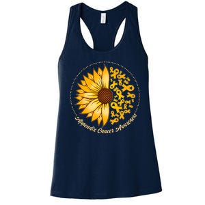 Appendix Cancer Awareness Sunflower Ribbons Women's Racerback Tank