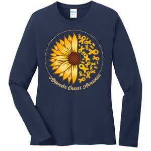 Appendix Cancer Awareness Sunflower Ribbons Ladies Long Sleeve Shirt