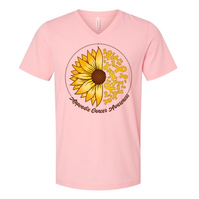 Appendix Cancer Awareness Sunflower Ribbons V-Neck T-Shirt