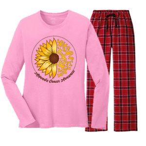 Appendix Cancer Awareness Sunflower Ribbons Women's Long Sleeve Flannel Pajama Set 