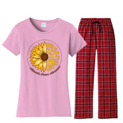 Appendix Cancer Awareness Sunflower Ribbons Women's Flannel Pajama Set