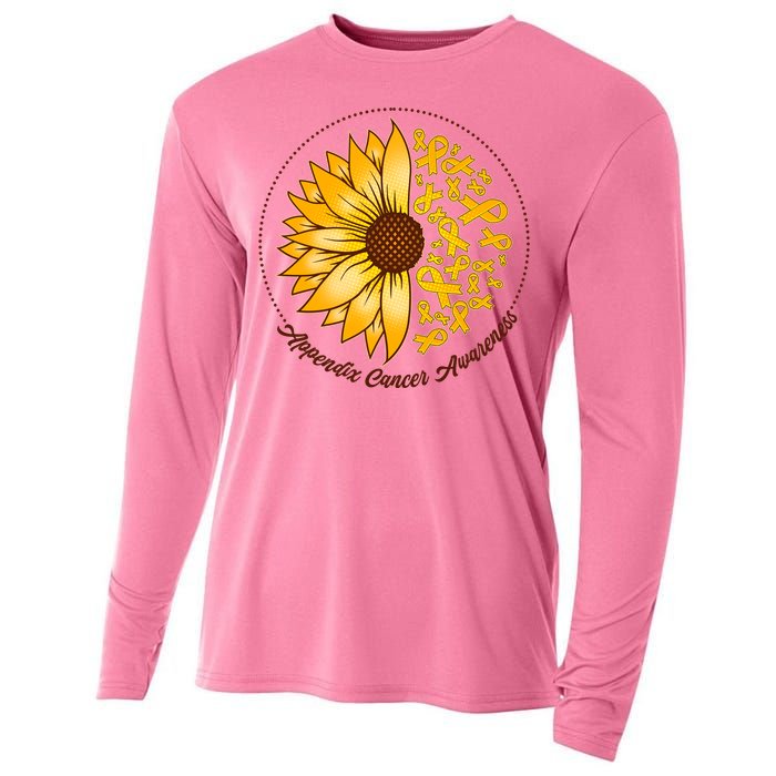 Appendix Cancer Awareness Sunflower Ribbons Cooling Performance Long Sleeve Crew