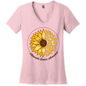 Appendix Cancer Awareness Sunflower Ribbons Women's V-Neck T-Shirt