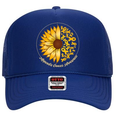 Appendix Cancer Awareness Sunflower Ribbons High Crown Mesh Back Trucker Hat