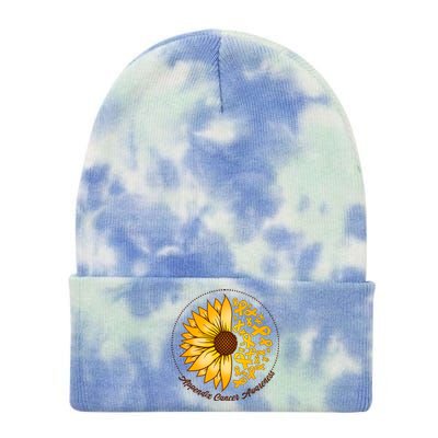 Appendix Cancer Awareness Sunflower Ribbons Tie Dye 12in Knit Beanie