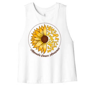 Appendix Cancer Awareness Sunflower Ribbons Women's Racerback Cropped Tank