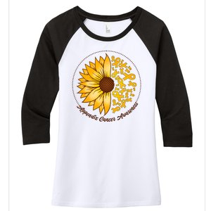 Appendix Cancer Awareness Sunflower Ribbons Women's Tri-Blend 3/4-Sleeve Raglan Shirt