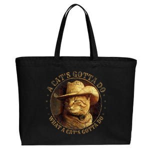 At Cowboy A CatS Gotta Do Funny Cat With Cowboy Hat Cotton Canvas Jumbo Tote