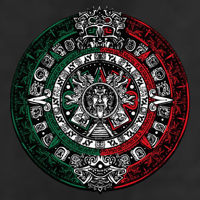 Aztec Calendar Azteca Sun Stone Mexico Flag Irt 7 Panel Mesh Trucker Snapback Hat