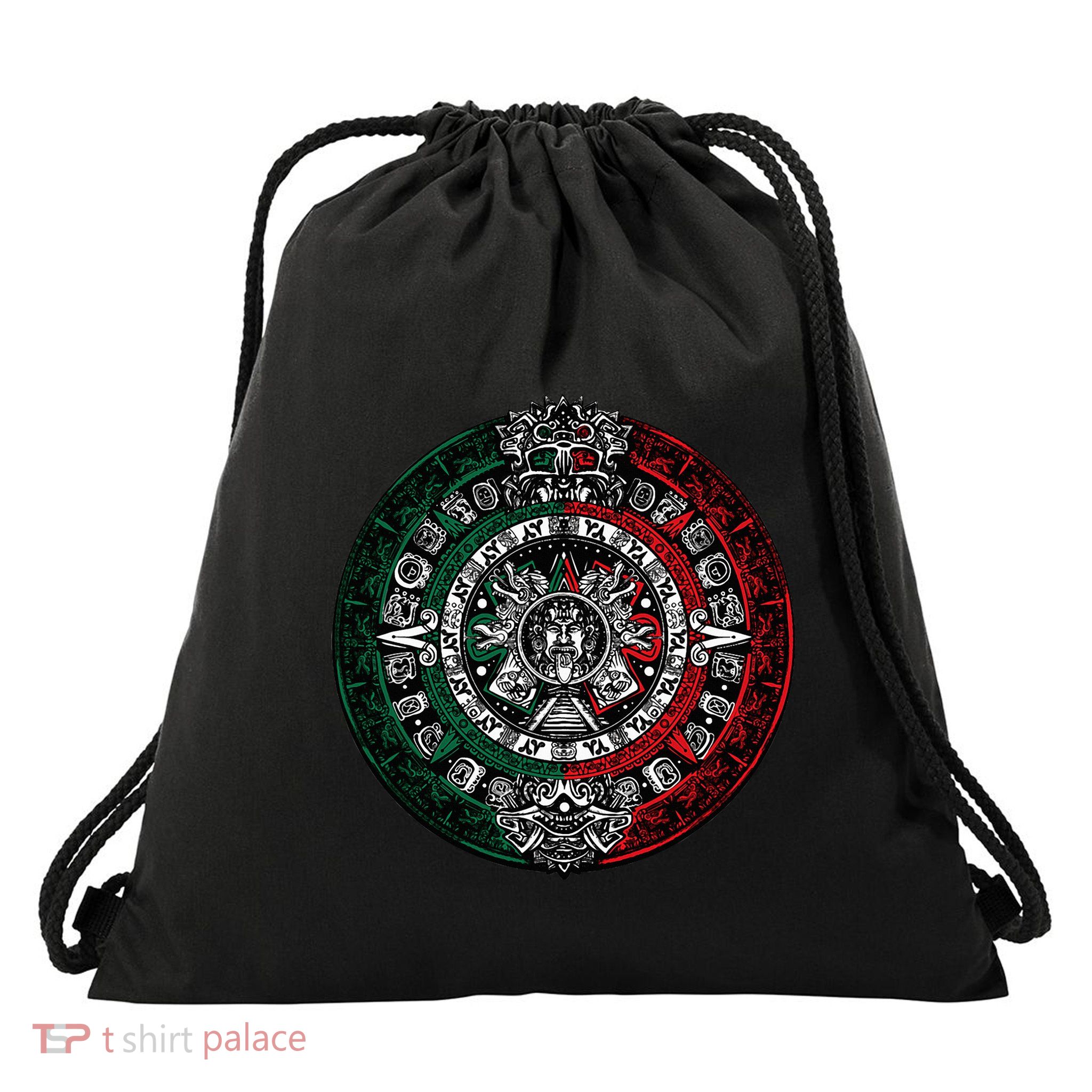 Aztec Calendar Azteca Sun Stone Mexico Flag Irt Drawstring Bag
