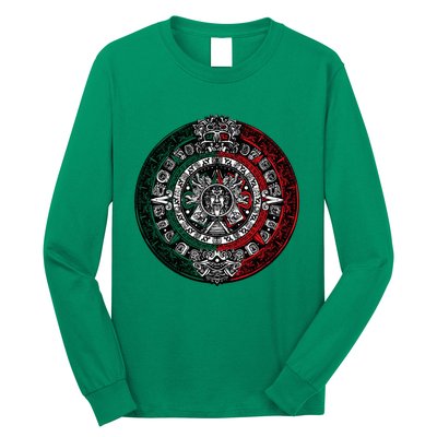 Aztec Calendar Azteca Sun Stone Mexico Flag Irt Long Sleeve Shirt