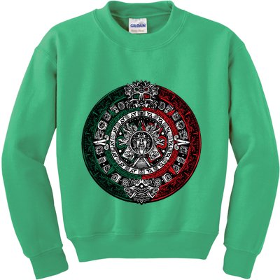 Aztec Calendar Azteca Sun Stone Mexico Flag Irt Kids Sweatshirt