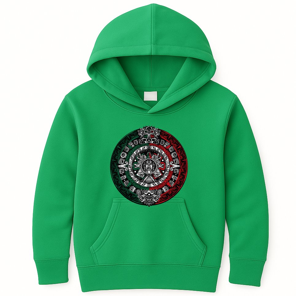 Aztec Calendar Azteca Sun Stone Mexico Flag Irt Kids Hoodie
