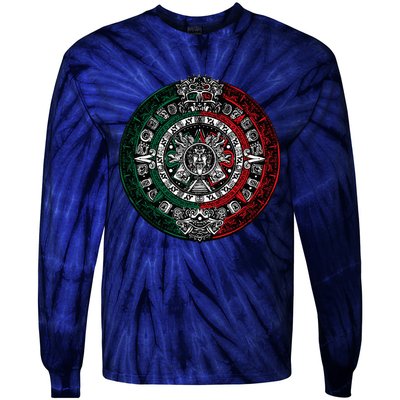 Aztec Calendar Azteca Sun Stone Mexico Flag Irt Tie-Dye Long Sleeve Shirt